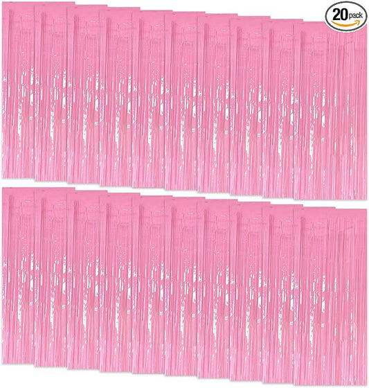 20 Pack Foil Curtain Pink Backdrop Streamers Metallic Tinsel Fringe Curtains Photo Booth Props for Birthday Wedding Engagement Bachelorette Christmas Holiday Celebration Party Decorations