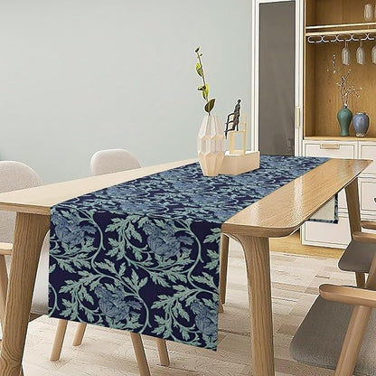 Vintage William Morris Table Runner, Retro Blue Floral Botanical Plant Farmhouse Design Table Runner for Kitchen Dining Party Holiday Decortaion, 13x108 Inch