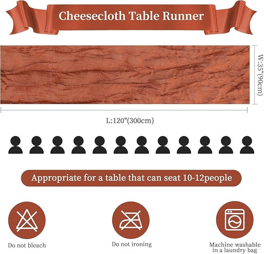 6 Pack Terracotta Cheesecloth Table Runner 10FT Long Boho Gauze Table Runner Rustic Sheer Runner for Wedding Bridal Baby Shower Birthday Party Table Decor Fall Thanksgiving Christmas Decor