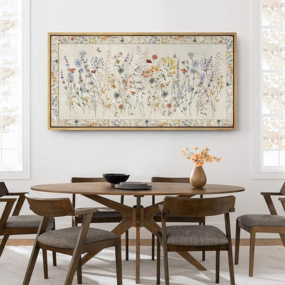 SIGNFORD Extra Large Framed Canvas Print Wall Art Charming Wildflower Botanical Illustrations Modern Art Relax/Calm Warm for Living Room, Bedroom, Office - 60"x30"