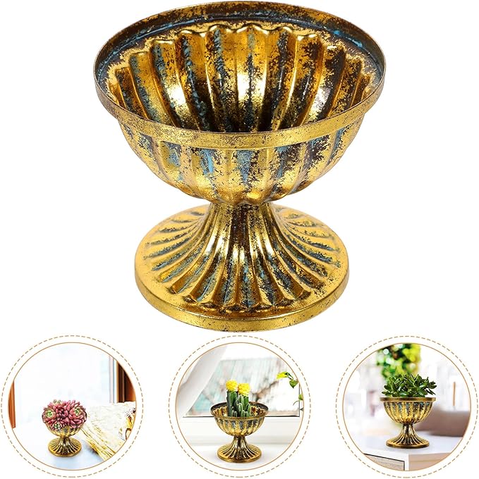 Metal Urn Planter Vintage Iron Flower Vase with Antique Finish for Wedding Centerpiece Home Decor Table Decoration