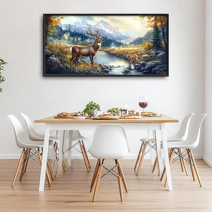 Elk Deer Large Wall Art Framed Farmhouse Wall Decor for Living Room Rustic Cabin Pictures Oversized Canvas Print Painting Modern Extra Large Framed Artwork for Bedroom Office 60"x30"