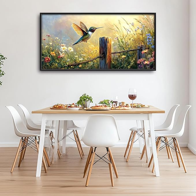 Hummingbird Flower Large Wall Art Farmhouse Framed Wall Decor for Living Room Bird Floral Pictures Oversized Canvas Print Painting Modern Extra Large Framed Artwork for Bedroom Office 60"x30"