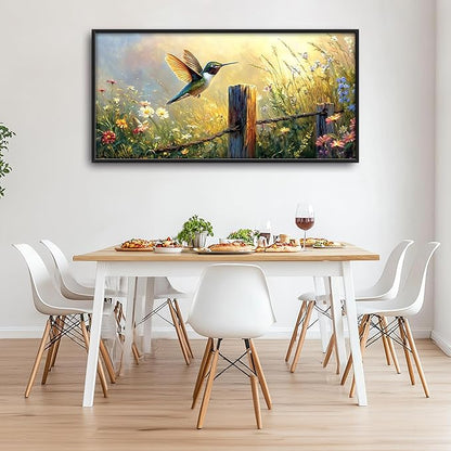 Hummingbird Flower Large Wall Art Farmhouse Framed Wall Decor for Living Room Bird Floral Pictures Oversized Canvas Print Painting Modern Extra Large Framed Artwork for Bedroom Office 60"x30"