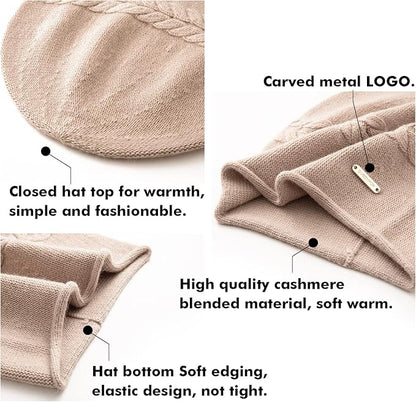QUEENFUR Knit Slouchy Beanie Hats for Women Cashmere Ski Cap Knitted Wool Soft Warm Winter Hat