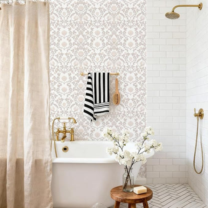 17.3"×236.2" Pink Wallpaper Peel and Stick, Floral Wallpaper for Bedroom Bathroom Self Adhesive Removable