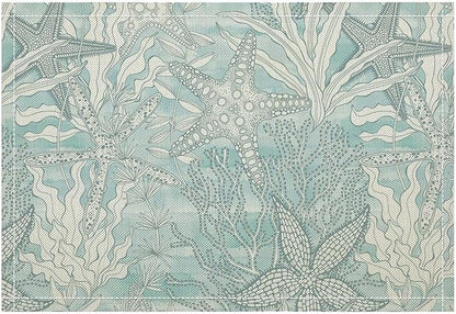 Nautical Placemats Beach Ocean Starfish Seashell Coral Art Printed Dining Table Mats Set of 4 for Restaurant Home Kitchen Holiday Picnic Party Decor 12x18in