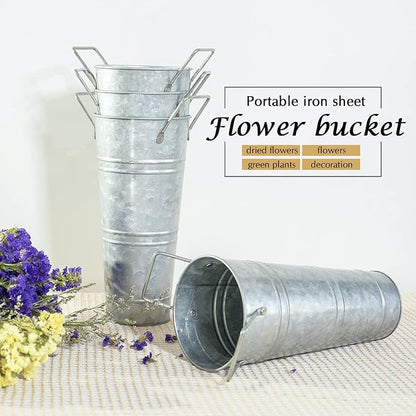 Galvanized Iron Rustic Vases, Water Leakage Proof Flower Bucket Pots ,Set of 4, Flower Arrangement Decoration and Household Decor Displayed in Flower Shops or Homes (9.03" H,4 Pieces)