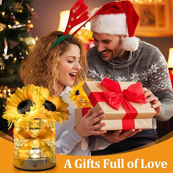 Sunflower Gifts for Women, Rechargeable Touch Table Lamp, 3 Color Infinitely Dimming Sunflowers Night Light, Flower Lamp for Bedroom Bar Home Decor, Christmas Birthday Gifts for Women Mom (Sunflower)