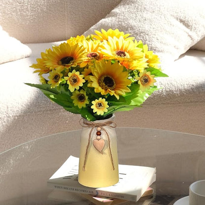 Artificial Sunflower Arrangement in Ceramic Vase – Fake Silk Sunflowers Table Centerpiece Decoration, Stylish Artificial Flowers with Vase for Home Table Dining Room