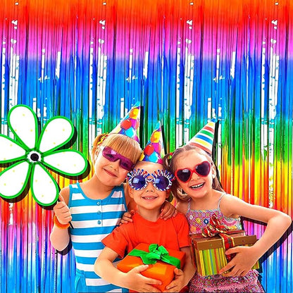 4 Pack Rainbow Tinsel Foil Fringe Curtain Backdrop, 3.28Ft x 8.2Ft Colorful Metallic Streamers for Photo Booth Props Wedding Bridal Shower Bachelorette Birthday Party Decoration New