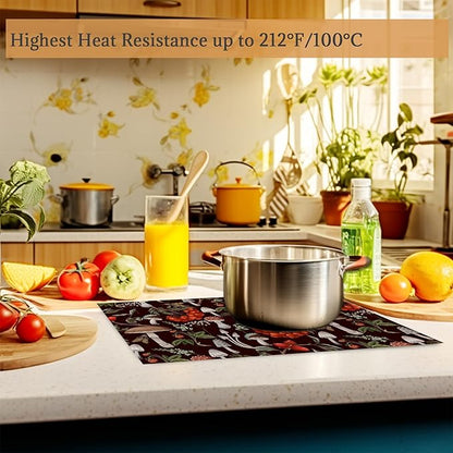 Mushrooms Berries and Plants Placemats Set of 6 Washable Table Mats for Kitchen Dining Table,Heat-Resistant Botanical Place Mats for Indoor Outdoor Party Holiday Decoration