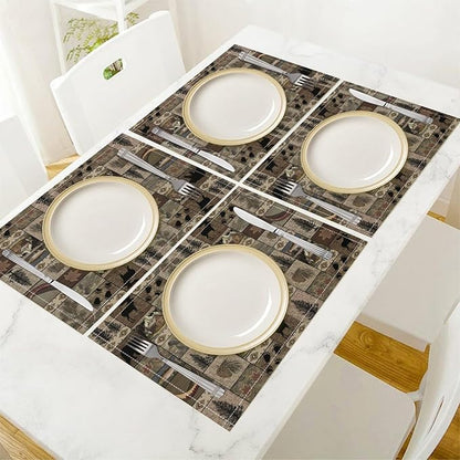 Retro Rustic Bears Deers Lodge Placemats Set of 4, Vintage Cabin Country Farmhouse Style Place Mats, Heat Resistant Non Slip Cotton Linen Dining Table Mats for Home Kitchen Party 18x12 Inch