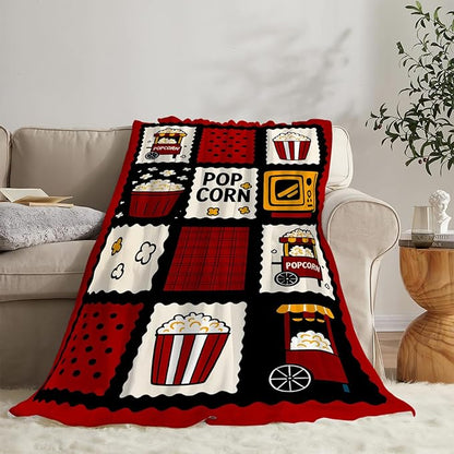 Popcorn Blanket Movie Theater Throw Blanket Cinema Soft Cozy Fleece Fuzzy Stuffed Plush Flannel Gifts for Girls Women Boys Kids Adults 50"X60"