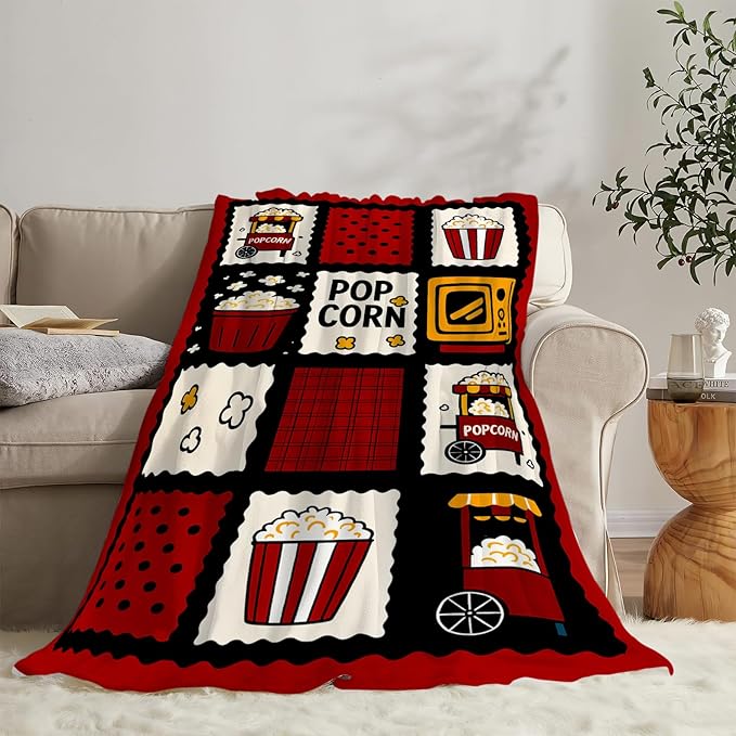Popcorn Blanket Movie Theater Throw Blanket Cinema Soft Cozy Fleece Fuzzy Stuffed Plush Flannel Gifts for Girls Women Boys Kids Adults 40''x50''