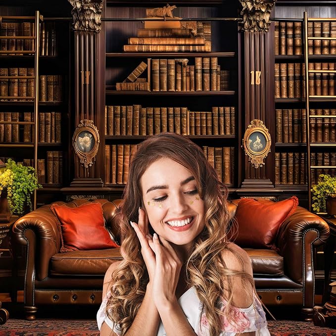Vintage Luxury Library Bookshelf Backdrop School Library Bookshelf Collection Photography Background Home Office Sofa Business Conversation Room Retro Books Shelves Background Videos Prop 8x6ft