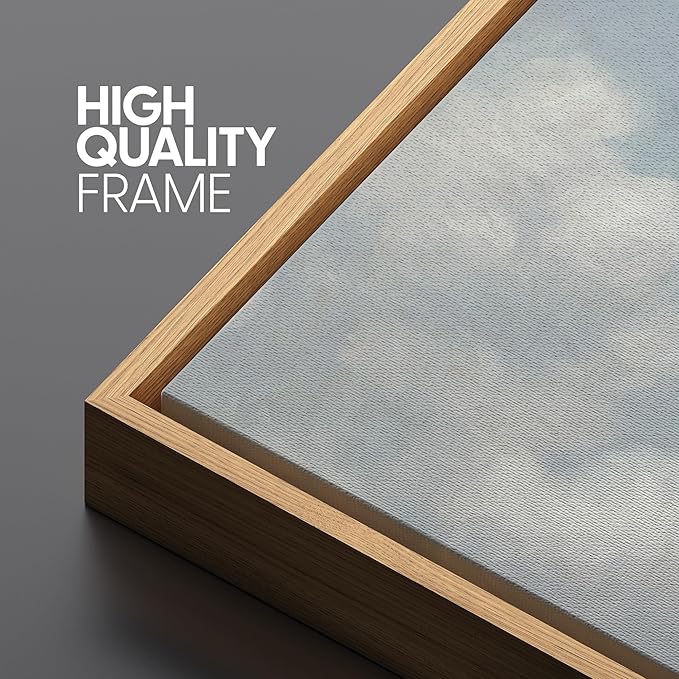 SIGNFORD Large Framed Canvas Print Wall Art Blue Sky with Fluffy Clouds Tranquil Minimal Sky Scene Illustrations Modern Art Relax/Calm Warm for Living Room, Bedroom, Office - 60"x20"