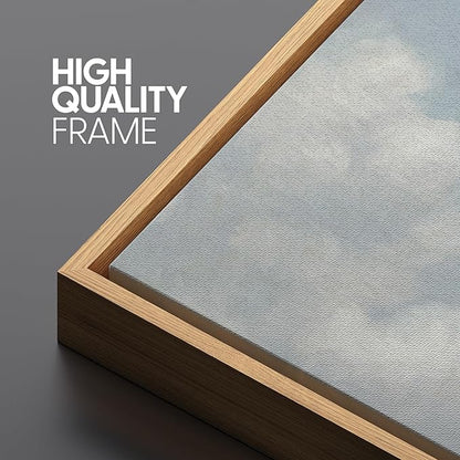 SIGNFORD Large Framed Canvas Print Wall Art Blue Sky with Fluffy Clouds Tranquil Minimal Sky Scene Illustrations Modern Art Relax/Calm Warm for Living Room, Bedroom, Office - 60"x20"