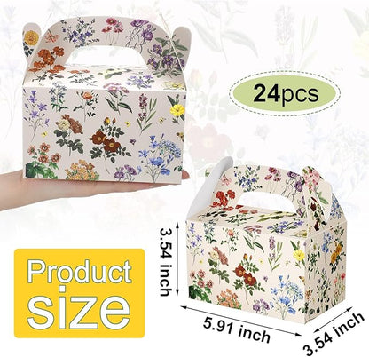 Dunzoom 24 Pack Multicolor Wildflower Paper Gift Boxes Party Favor Gift Gable Boxes with Chinoiserie Floral Printed Candy Treat Box for Wedding Birthday Tea Bridal Shower Party