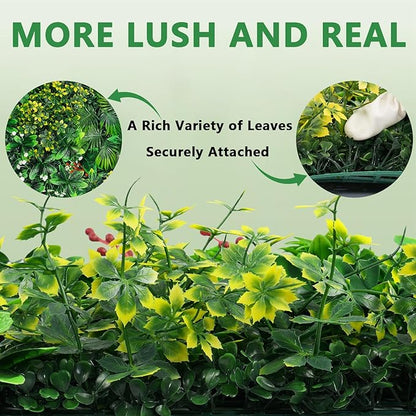 Artificial Grass Wall Panels, 20''x20'' 16pcs Boxwood Wall Panels with Tropical Leaves, Faux Greenery Privacy Fence Screen, Grass Backdrop for Outdoor Indoor Garden Birthday Wedding Decor