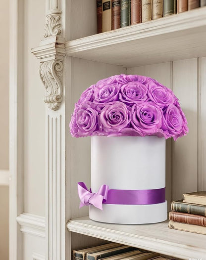27 Forever Roses Dome in White Box, Eternal Real Roses Gifts for Women, Preserved Flowers for Delivery Prime, Anniversary, Valentine's Day, Christmas, Birthday for Her (Light Purple)