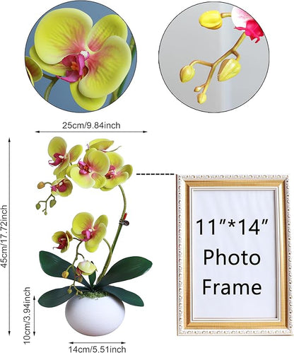 Forlaoers 17" Green Artificial Flowers Artificial Orchids That Look Real with Pot Fake Orchid in Vase for Table Centerpieces Indoor Home Decor Office Bathroom Decoration