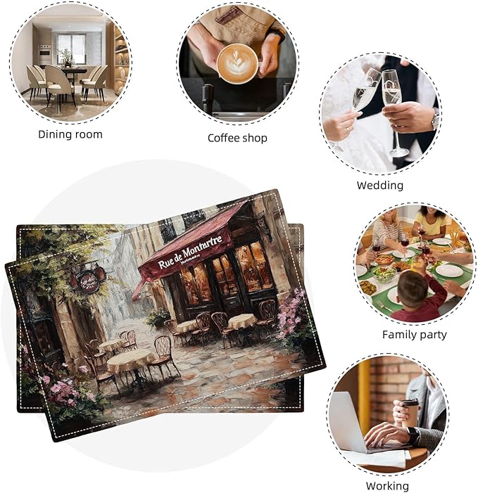 Street Scene Placemats Set of 6, Italian Place Mats, Rustic Street Stone Rock Houses in Italy City Dining Table Mats, Washable Placemats for Kitchen Dining Room 18L'' × 12W''