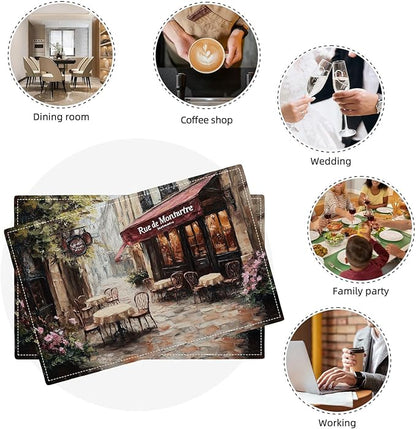 Street Scene Placemats Set of 6, Italian Place Mats, Rustic Street Stone Rock Houses in Italy City Dining Table Mats, Washable Placemats for Kitchen Dining Room 18L'' × 12W''
