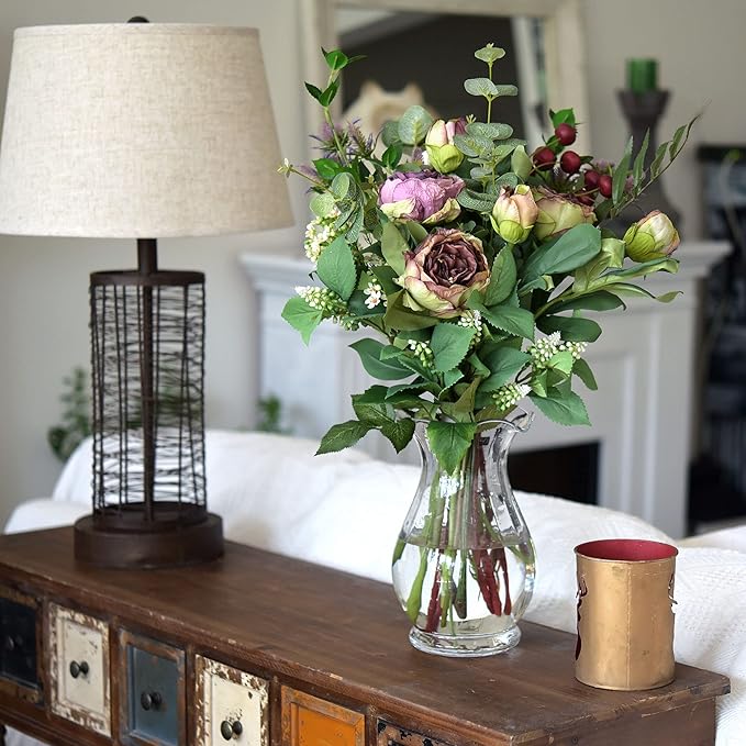FiveSeasonStuff Vintage Purple Peonies – Realistic Artificial Silk Flowers with Dry-Look Petals, 6 Stems for Rustic Home & Wedding Floral Arrangements