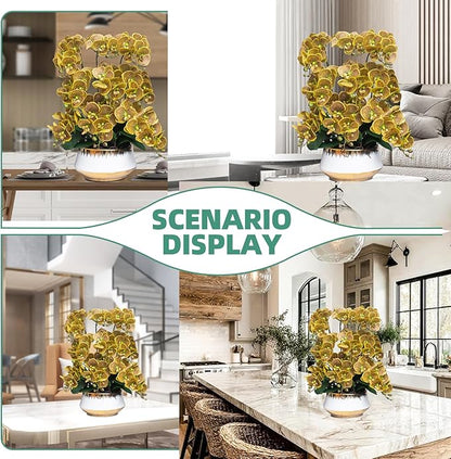 CXGS Orchids Artificial Flower Real Touch Faux Orchid in Large Ceramic Vase 23.6'' Realistic YellowSpots Fake Phalaenopsis Floral Arrangements Centerpiece Table Home Indoor Decor