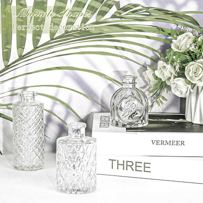 Set of 12 Glass Bud Vase Set, Small Vintage Clear Flower Vase Centerpieces for Table Bulk Cute Rustic Style Mini Vase for Home Decor Wedding Baby Shower Birthday Party