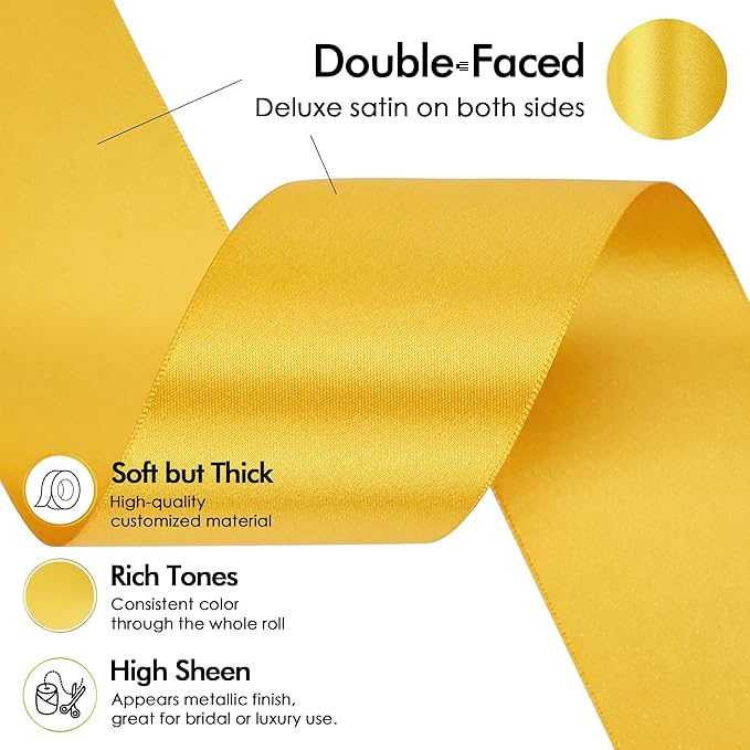 MEEDEE Satin Ribbon - 25 Yards Yellow Double Faced Satin Ribbon for Christmas Tree, Thanksgiving Decorating, Wreaths, Bows, Crafts, Weddings, Flower Bouquets