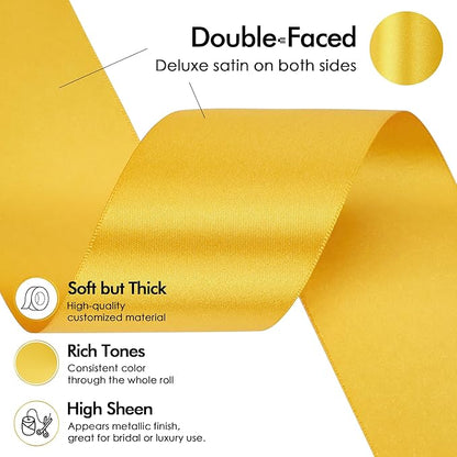 MEEDEE Satin Ribbon - 25 Yards Yellow Double Faced Satin Ribbon for Christmas Tree, Thanksgiving Decorating, Wreaths, Bows, Crafts, Weddings, Flower Bouquets