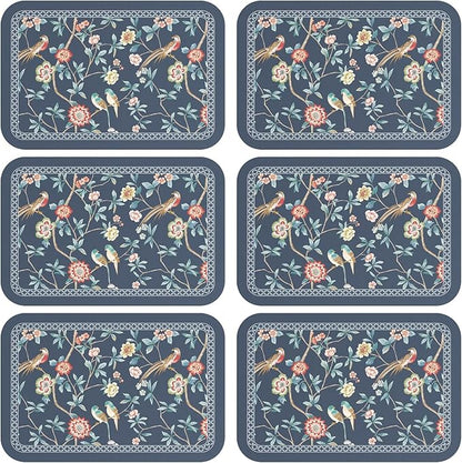 patdrea Blue Chinoiserie Rectangular PVC Placemats, Pack of 6, Waterproof Insulation, Soft and Durable, Suitable for Dining Table, Kitchen and Coffee Table Decoration,12"*17"