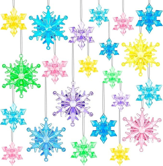 60Pcs Christmas Acrylic Snowflake, Ornaments Winter 3D Translucent Snowflake Hanging Ornaments for Tree Crystal Pendants with Rope for Holiday Party DIY Decor (Multicolor)