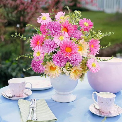 Daisy Flowers Artificial Silk Gerbera Daisy Fake Outdoor Bouquet Realistic Bulk WildFlowers Sunflower Bushes Pink Floral Arrangements Fall Cemetery Flowers for Grave Funeral Garden Home Multicolor