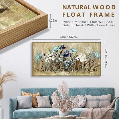 VEAEE Flowers Canvas Wall Art - Floral Canvas Pictures, Living Room Wall Decor, Wildflowers Botanical Canvas Prints Painting Abstract Artwork Bedroom Office Kitchen Home Decoration 29"x58"