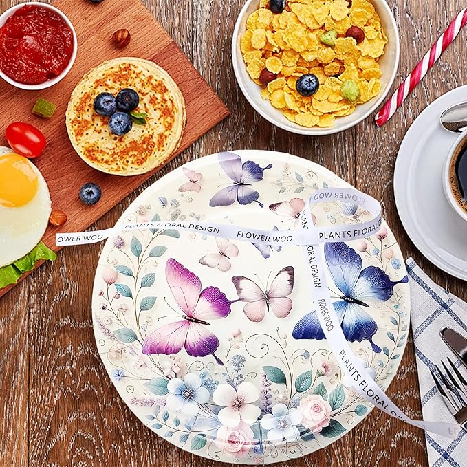 50Pcs Butterfly Plates Butterfly Birthday Party Supplies 7" Pink Purple Butterfly Paper Plates Spring Floral Shower Spring Summer Picnic Wedding Tea Party Vintage butterflyParty Decor