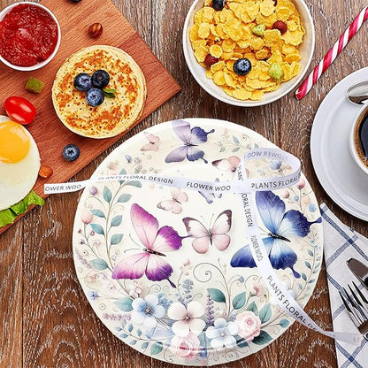 50Pcs Butterfly Plates Butterfly Birthday Party Supplies 7" Pink Purple Butterfly Paper Plates Spring Floral Shower Spring Summer Picnic Wedding Tea Party Vintage butterflyParty Decor
