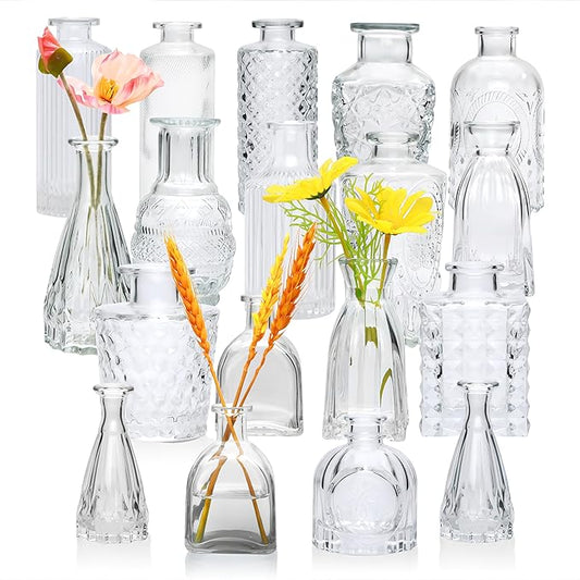 Brajttt Glass Bud Vase Set of 18,Small Glass Vintage Vases for Flowers,Clear Bud Vases in Bulk for Rustic Wedding Decor,Table Centerpieces,Decor Centerpiece for Bathroom