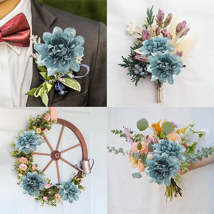 Uieke 6PCS Artificial Daisy Mums Flowers with Stem, Silk Dahlia Flowers Arrangement for Home Party Wedding Bouquet Fall Winter Table Centerpieces Decor (Blue)