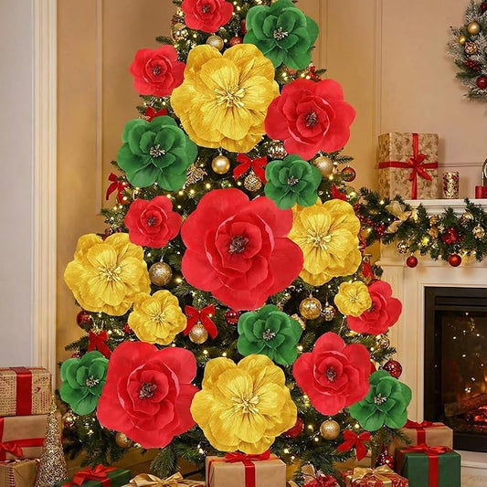 Giant Paper Flowers Artificial Large Paper Flower Decoration for Handcrafted Wall Backdrop Christmas Mexican Wedding Graduation Bridal Shower Birthday Party Supplies(Christmas Colors,18 Pcs)