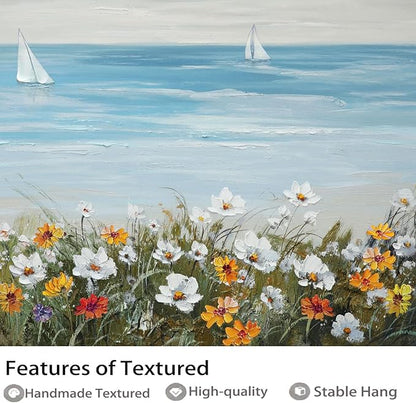 Ardemy Daisy Large Wall Art for Living Room, Floral Canvas Wall Art Ocean Flower Pictures Paintings Wall Decor Living Room Wildflower Artwork Dining Room Home Office Kitchen, 48"x24"