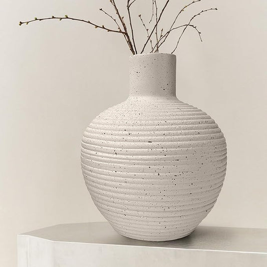 Oakrain Large Flower Vase with Groove Texture, 13" Tall Floor Vase, Narrow-Mouth Handcrafted Decorative Centerpiece for Modern Home Decor