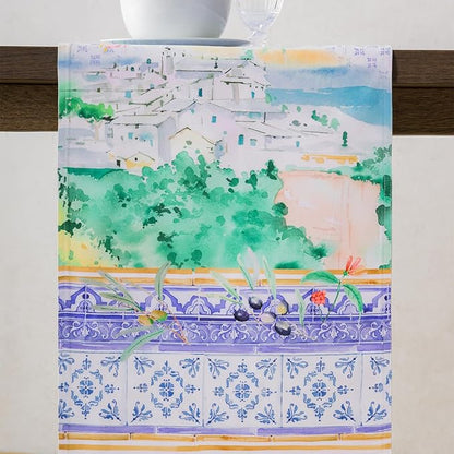 Maison d' Hermine Tablerunners 100% Combed Cotton Premium Table Runner Decorative Table Cover, Home, Kitchen, Parties & Camping, Luberon, Double Layer - (14.50"x72")