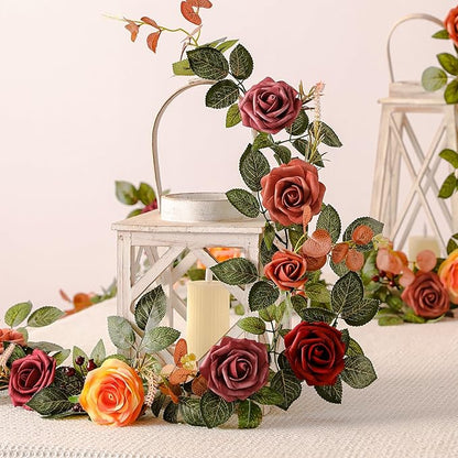 5FT Artificial Rose Flower Burgundy Fake Floral Garland for Wedding Ceremony Backdrop Arch Flowers Table Centerpieces Decorations