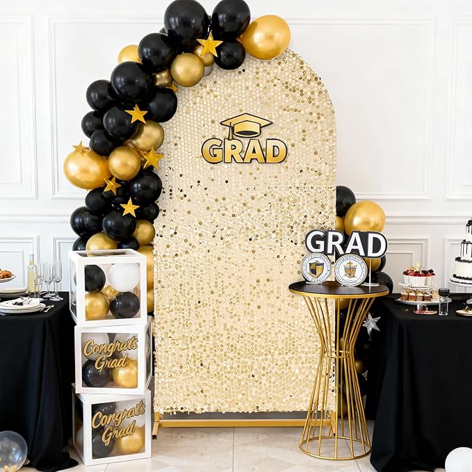 Arch Backdrop Cover 6.6FT Sparkly Light Gold Sequin Wedding Back Drop Fitted Arch Stand for Birthday Party Decoration