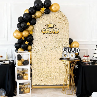 Arch Backdrop Cover 6.6FT Sparkly Light Gold Sequin Wedding Back Drop Fitted Arch Stand for Birthday Party Decoration