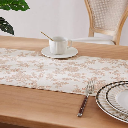 100% Cotton French Pastoral Table Runners, 13x90 Inch Terracota Farmhouse Table Runners 90 Inches Long, Vintage Flowers Print Home Decors