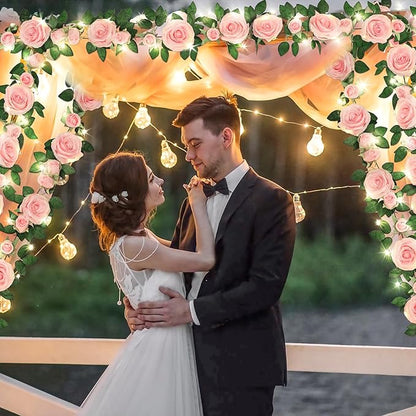 2 Pcs Flower Garland with 19.6 Ft Lights, 13.2 Ft Pink Floral Garland Fake Flowers for Wedding Arch Party Wall Garden Room Decor